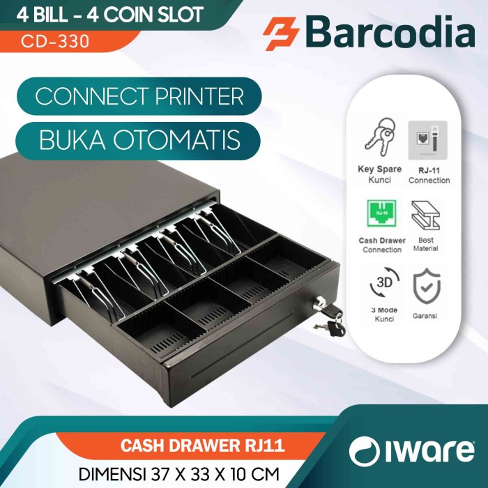 

Termurah Laci Uang Kasir Iware Cd-338 Metal Cash Drawer Rj-11 Rj 11 4Bill 5Coin