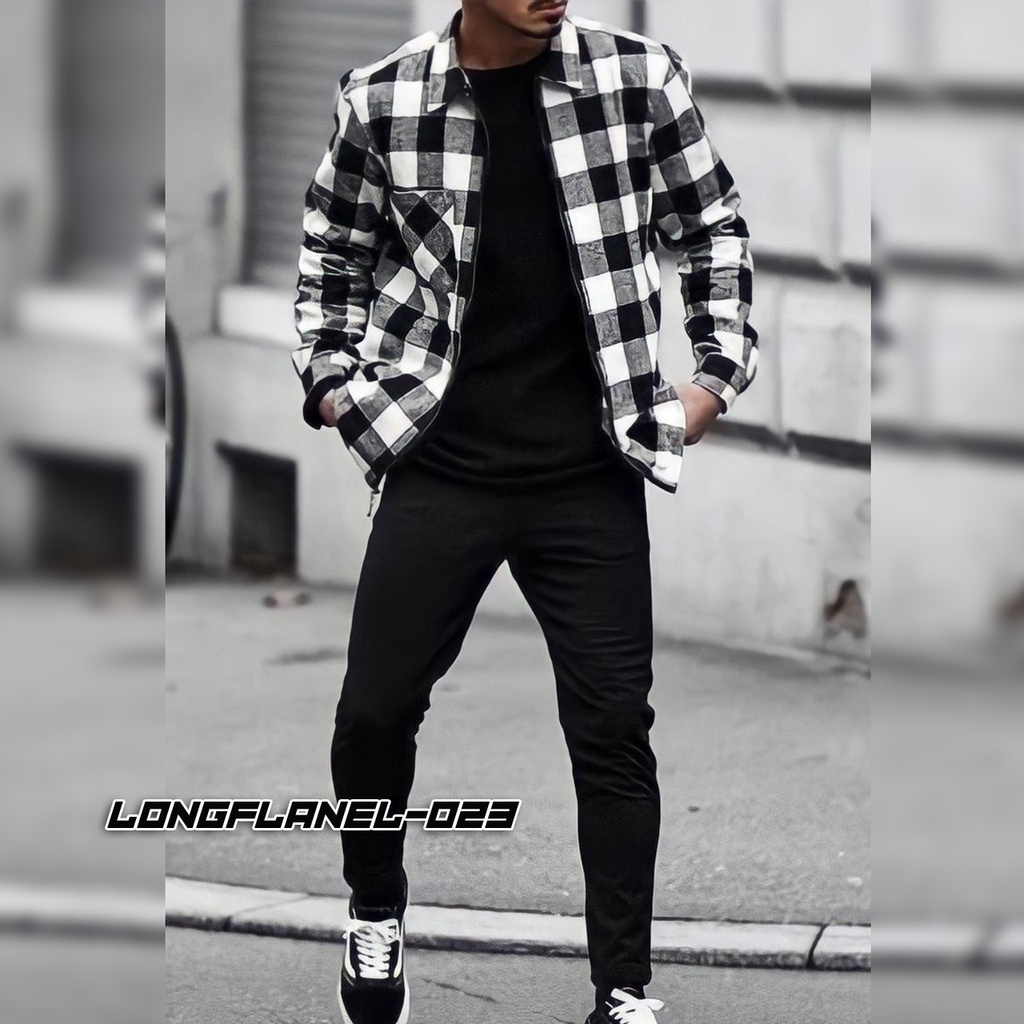 KEMAJA FLANEL BECCO.ID ORIGINAL KEMEJA CASUAL PRIA KEMEJA FLANEL PANJANG HITAM PUTIH