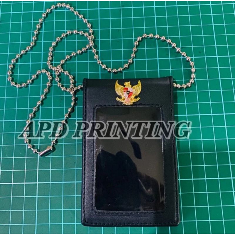 

Name Tag Id Card Saku Hitam Dof Model Garuda Plus Kalung Rantai PREMIUM