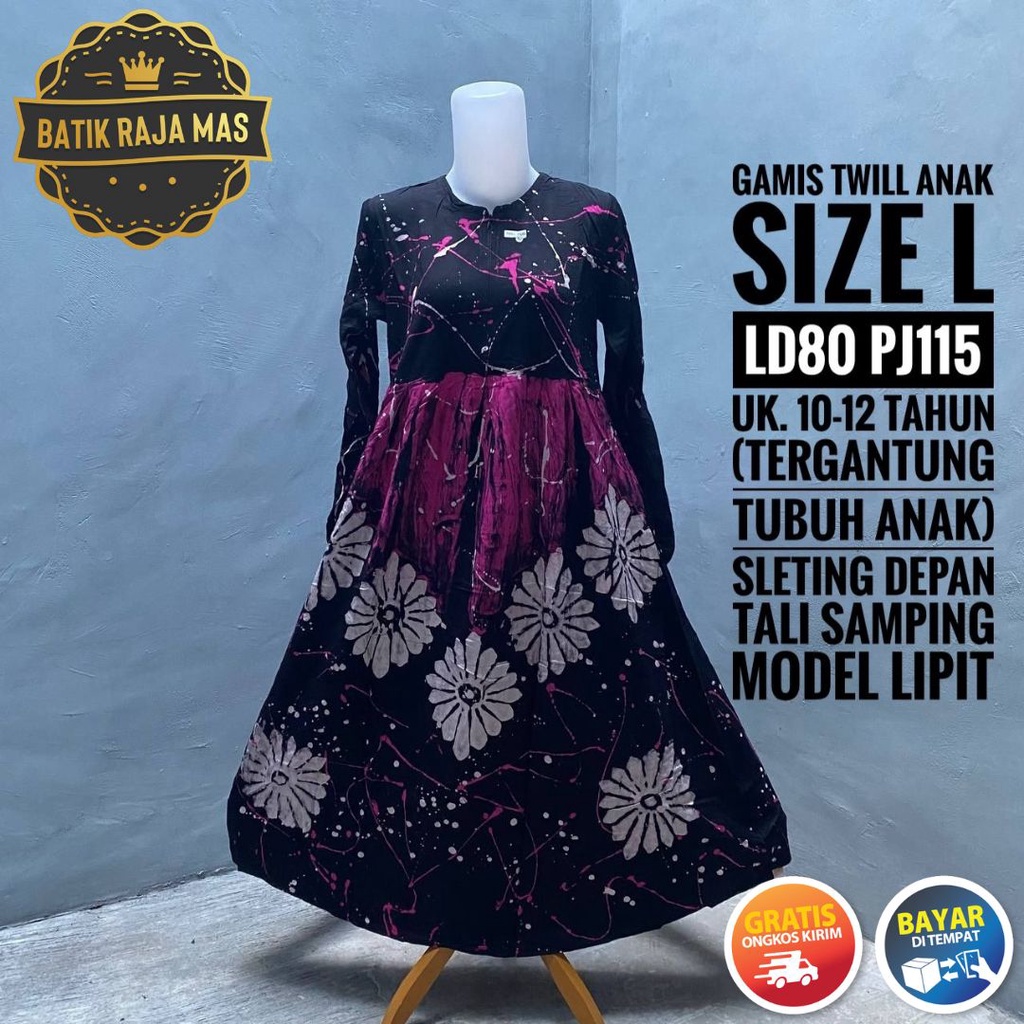 Gamis Anak Perempuan Rayon Twill Ori Kekinian Terbaru Motif Batik Abstrak Resleting Sleting Depan Ta