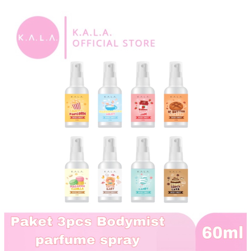 KALA Body Mist Parfum Paket 3pcs Spray Parfume Tahan Lama Vanilla Popcorn BPOM