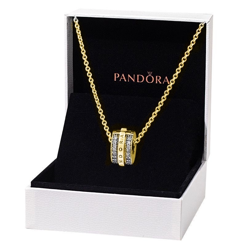 Pandora Kalung 925 Silver 18K Gold Cubic Zirconia Aksen Berlian Untuk Wanita