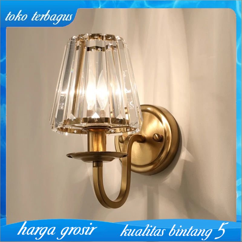 Lampu Dinding Hias Mewah Gold Glass Crystal Sconce Modern Minimalis