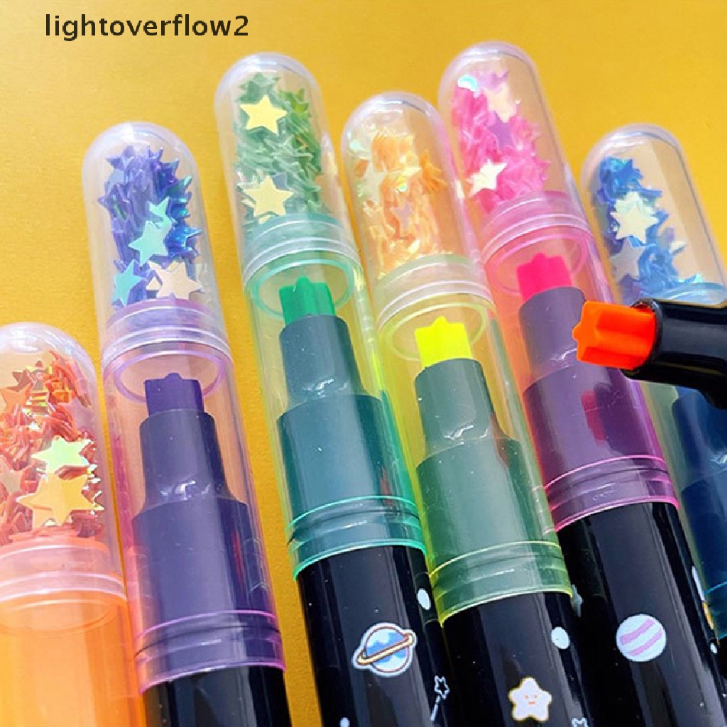 (lightoverflow2) 6 Warna / set Pulpen / Bolpoin Motif Bintang Kawaii Untuk Stationery / Sekolah / Hadiah