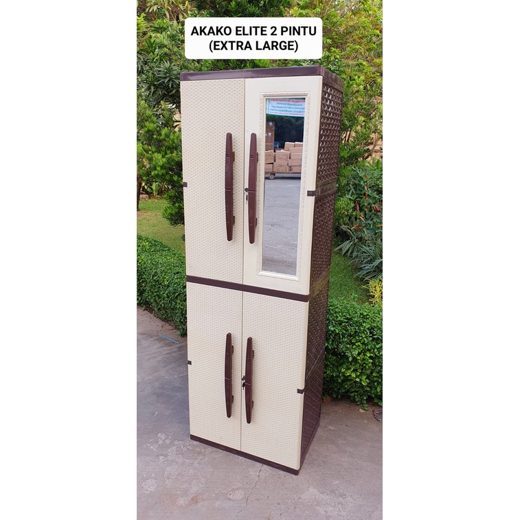 Lemari pakaian plastik 2 pintu kaca gantung + rak akako elite 2 pintu extra large