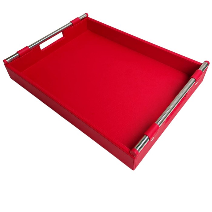 RED FULL - Nampan Kulit Premium / Tray Handle Stainless / Baki 40x30x5 cm