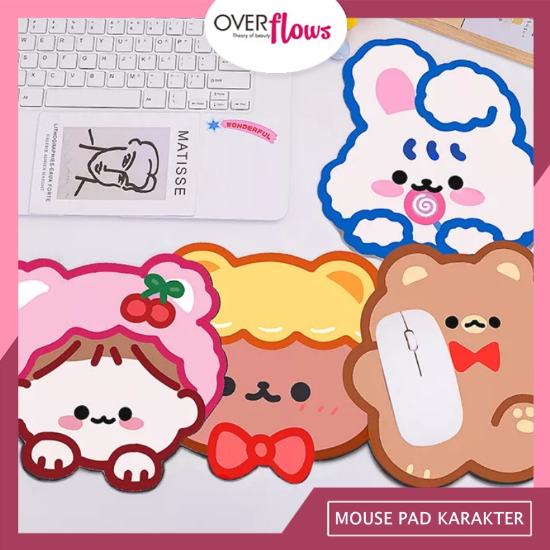 OVERFLOWS.ID  MOUSE PAD KARAKTER LUCU MOUSEPAD KARTUN MOUSE PAD FLUFFY BEAR ANTI SLIP MOTIF BERUANG