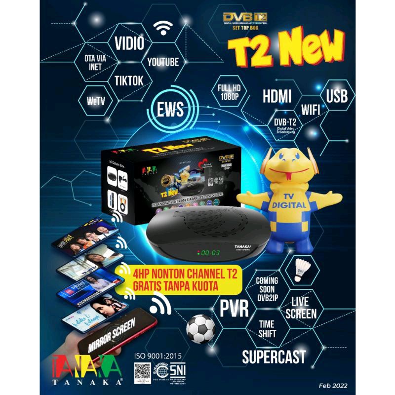 Paket Lengkap Set Top Box/STB TANAKA DVB T2 New-METAL V2-Jurassic HDMI + Dongle Full HD 1080