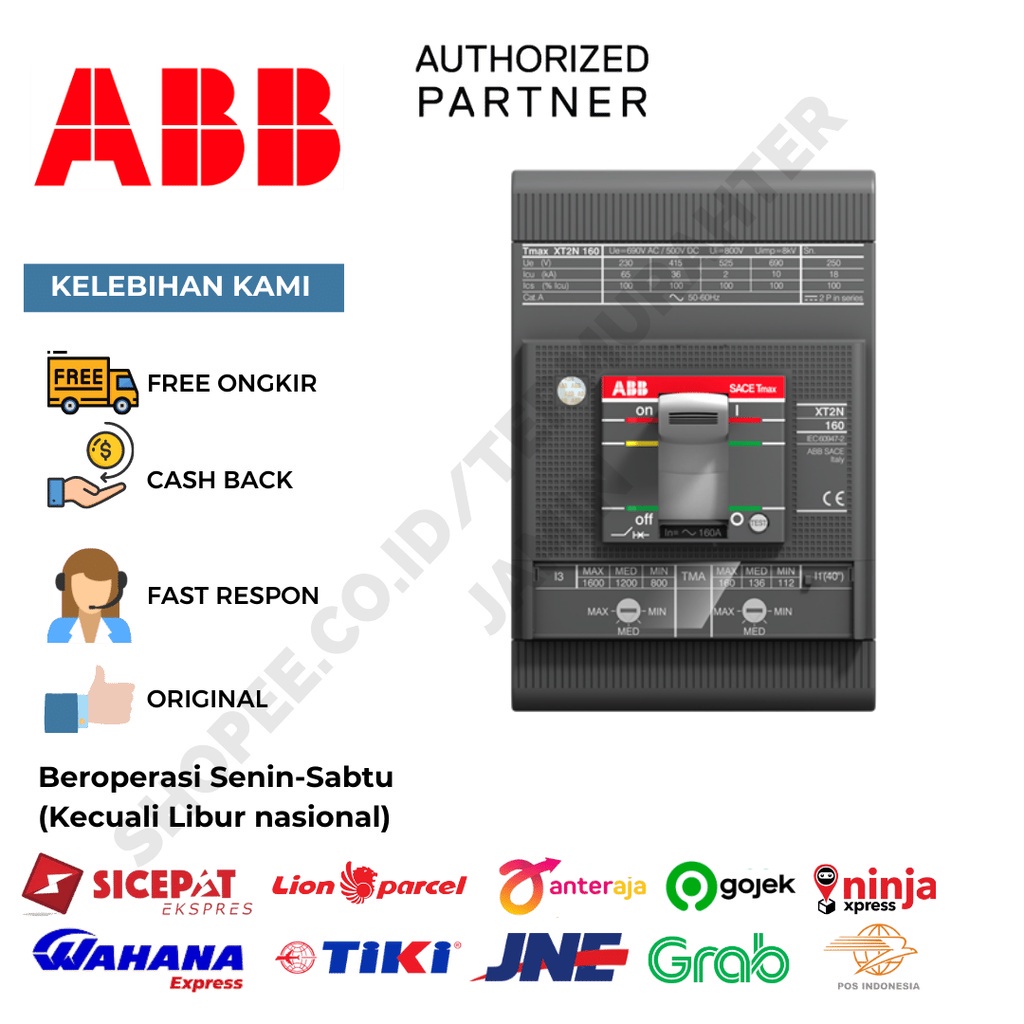 ABB MCCB 3P 36KA 63A XT2N 160 TMA 63-630 3P F F 1SDA067016R1
