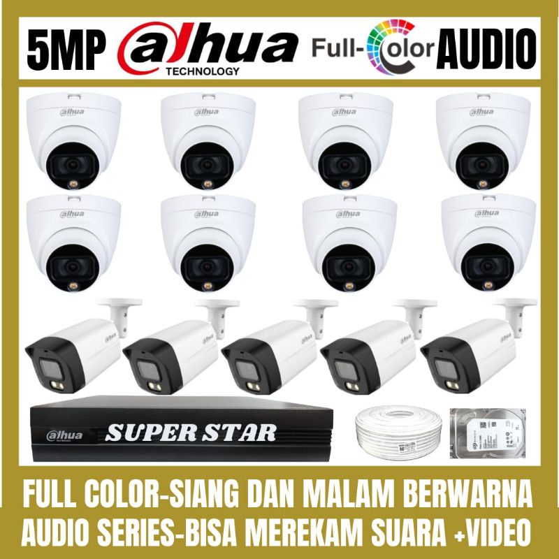 PAKET CCTV DAHUA FULL COLOR 5MP 16 CHANNEL 13 KAMERA AUDIO COLORVU