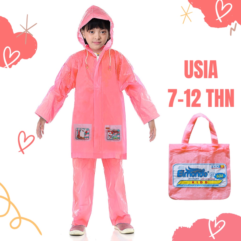 Jas Hujan Anak SD Perempuan Pink Mantol Setelan Baju dan celana Ujan Anak Cewek Cowok Sekolah Usia 7