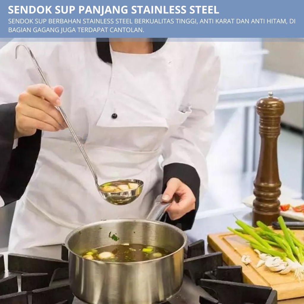 Centong Panjang / Sendok Sup Panjang / Irus Bakso Stainless Steel Anti Karat