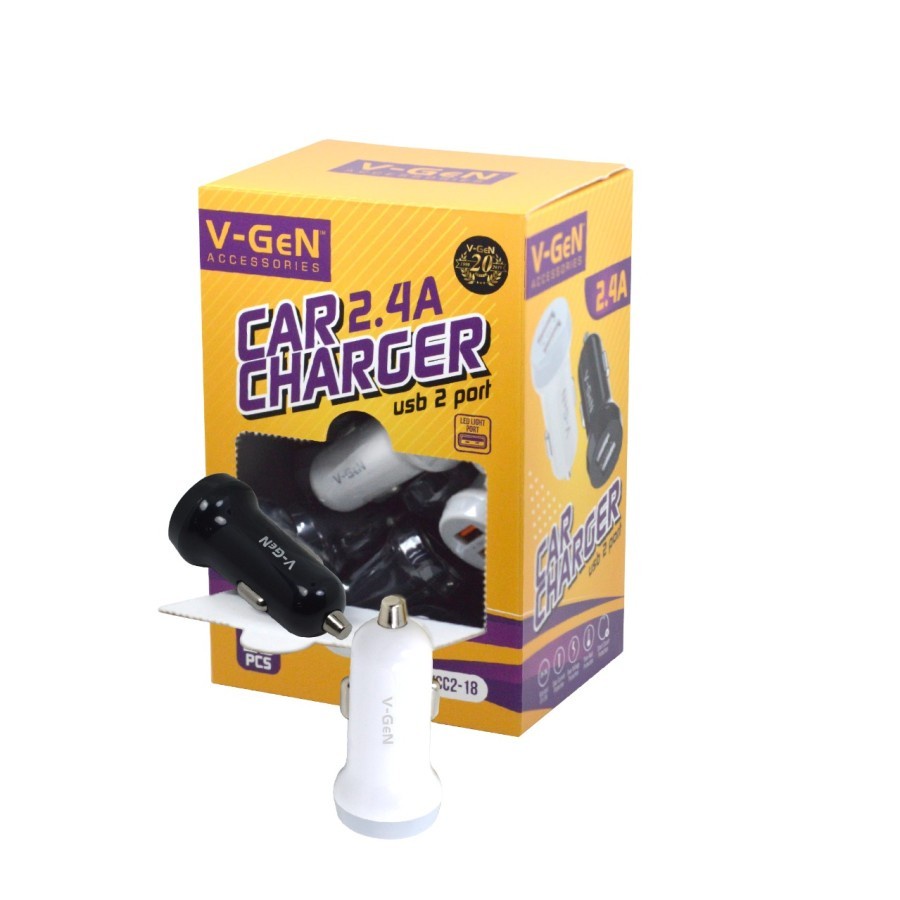 Car Charger V-GeN VCC2-18 2 Port USB 2.4A LED Light 1 Box isi 20pcs