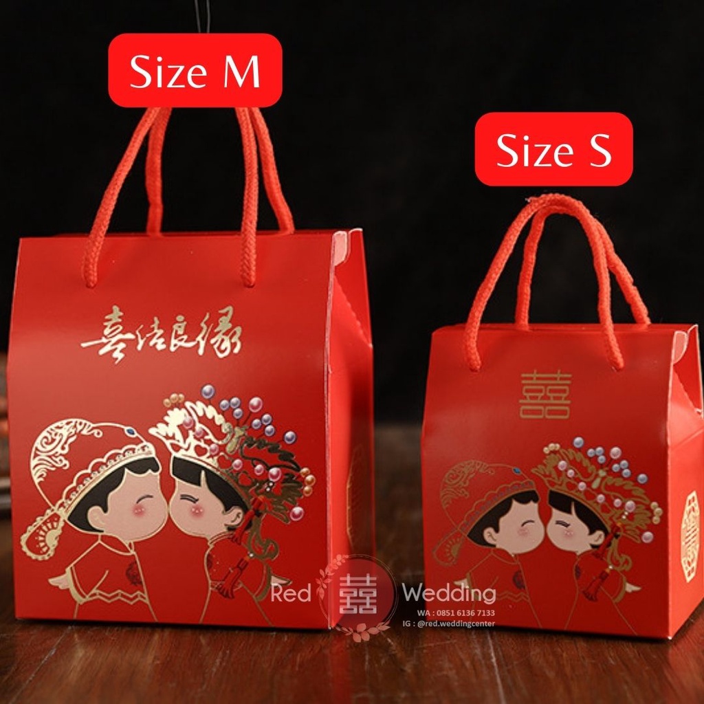 [Motif Couple Doll] KOTAK PAPERBAG Souvenir Merah Shuang Xi Wedding / Teapai / Sangjit