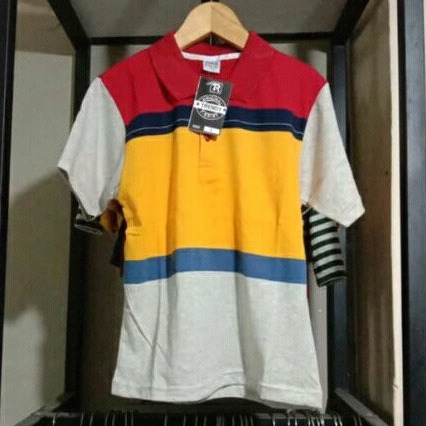 Baju anak laki-laki motif garis-garis model kerah