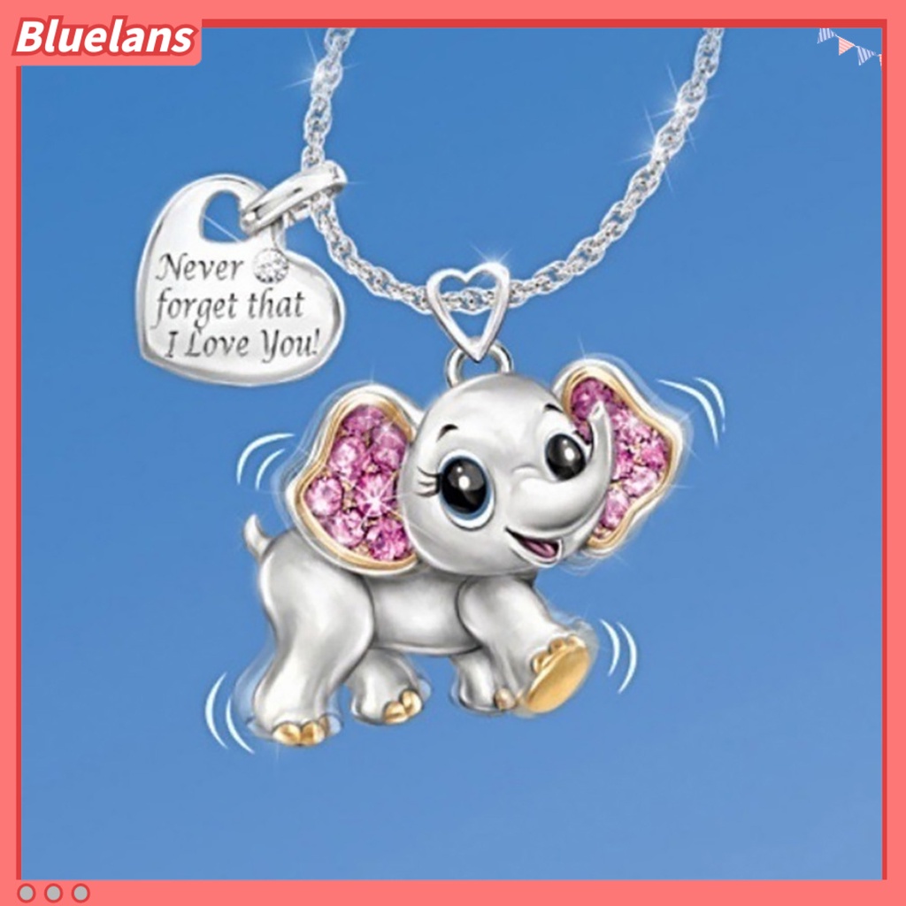 Bluelans Never Forget I Love You Women Romantic Elephant Heart Pendant Chain Necklace