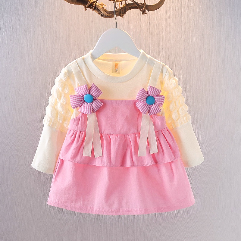 XM7 NEW Dress lengan panjang anak perempuan motif dua bunga