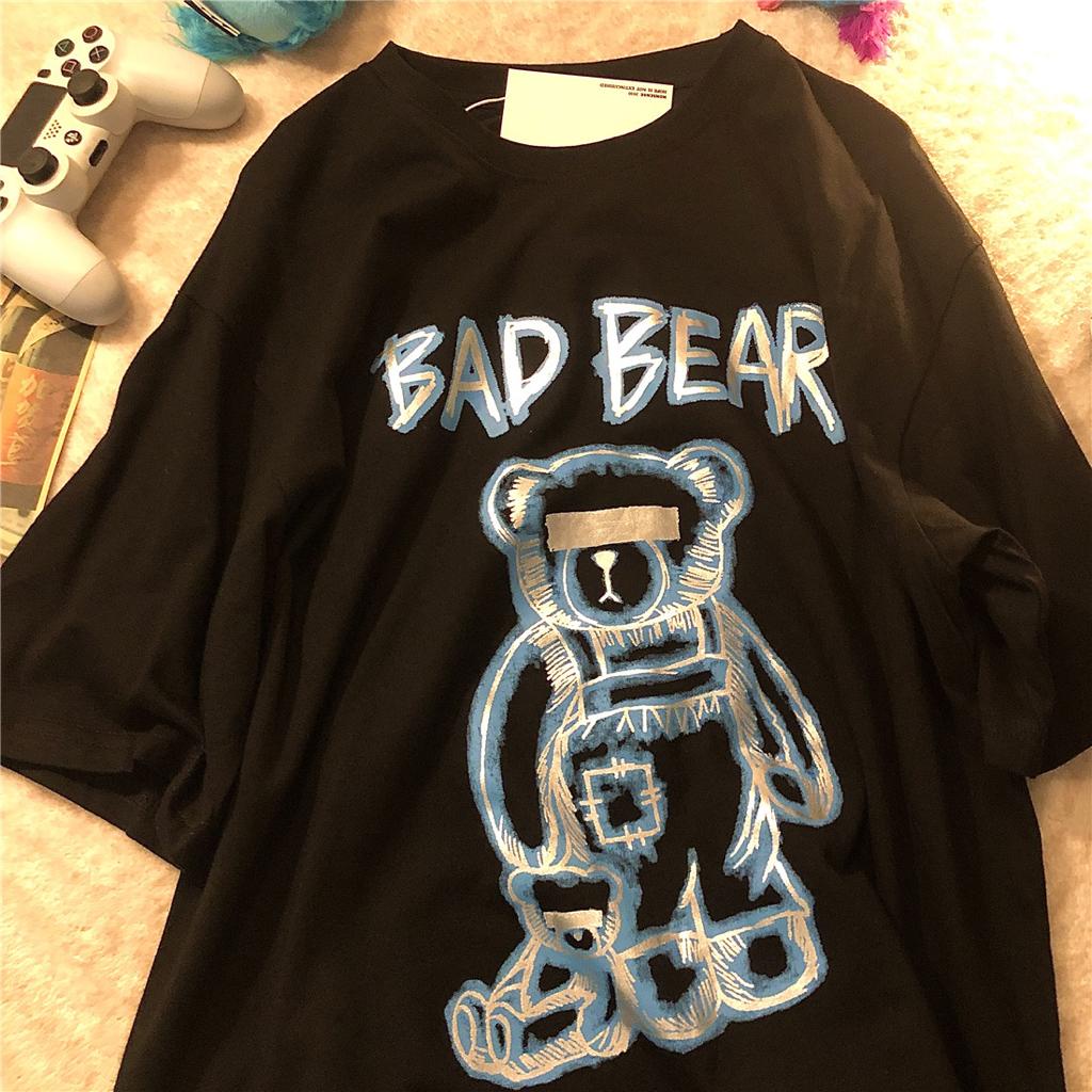 [littlecrab] Kaos Oversize Bad Bear Hitam Putih Biru Beruang Jahat Trick Or Treat Design By Senseless T-shirt Couple Unisex Lucu Unik Berkualitas Swag Street Korean Style