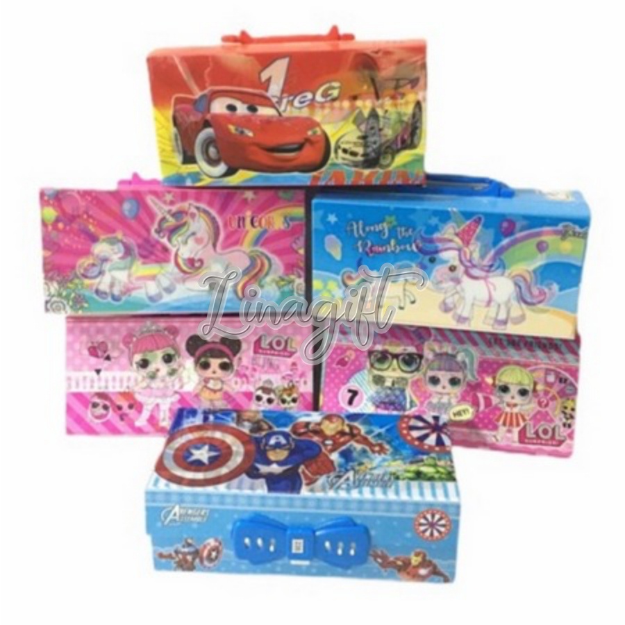 TEMPAT PENSIL KODE / KOTAK PENSIL / PENCIL CASE PASSWORD 3D HOLOGRAM 3 TINGKAT AVENGERS HELLOKITTY LOL BOYS CARS SPIDERMAN DORAEMON UNICORN PONY FROZEN LOL HIJAB