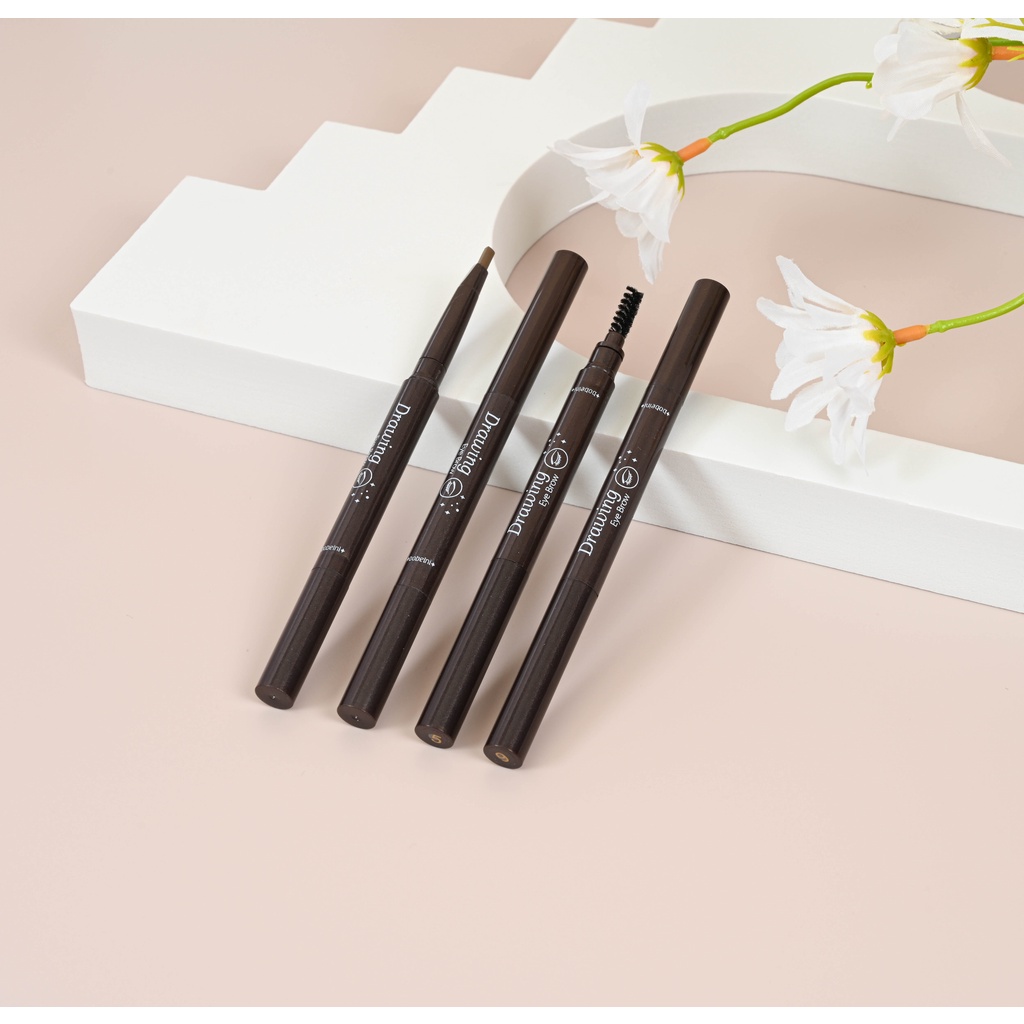 2 in 1 Pensil Alis Anti Air Putar Otomatis Eyebrow Pencil dengan Sikat Alis