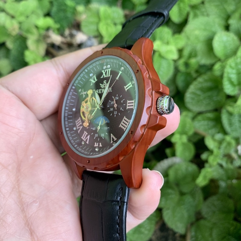 Jam Tangan Motif Kayu Mekanik Automatic Tanpa Baterai Mewah Tourbillon All Active