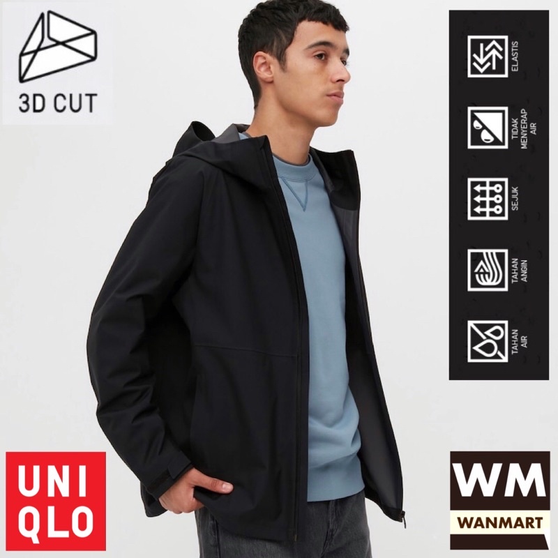 UNIQLO Men Jaket Blocktech Parka Pria Potongan 3D Black