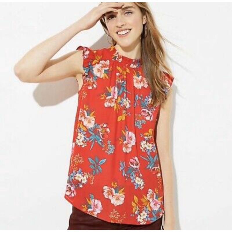 blouse LOFT smock Loft floral red atasan blus merah branded wanita