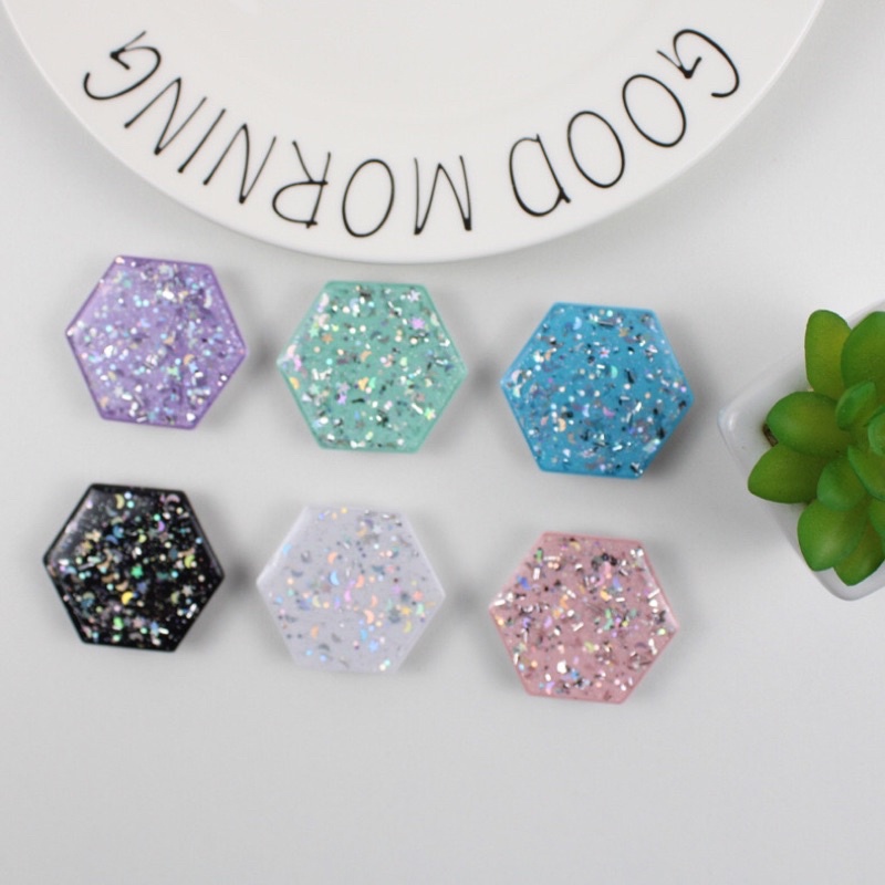 Hexagon Pop Glitter Pop Grip Phone Pop Socket Readystock