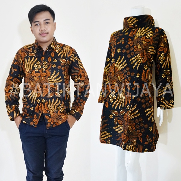 Batik Couple Dress Tunik Kerah Model Turtle Kemeja Lengan Panjang Pendek Bahan Katun Sogan Motif Man