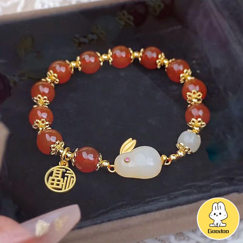 Gelang Giok Furui Desain Kelinci Gaya China retro Serbaguna Untuk Wanita -Doo