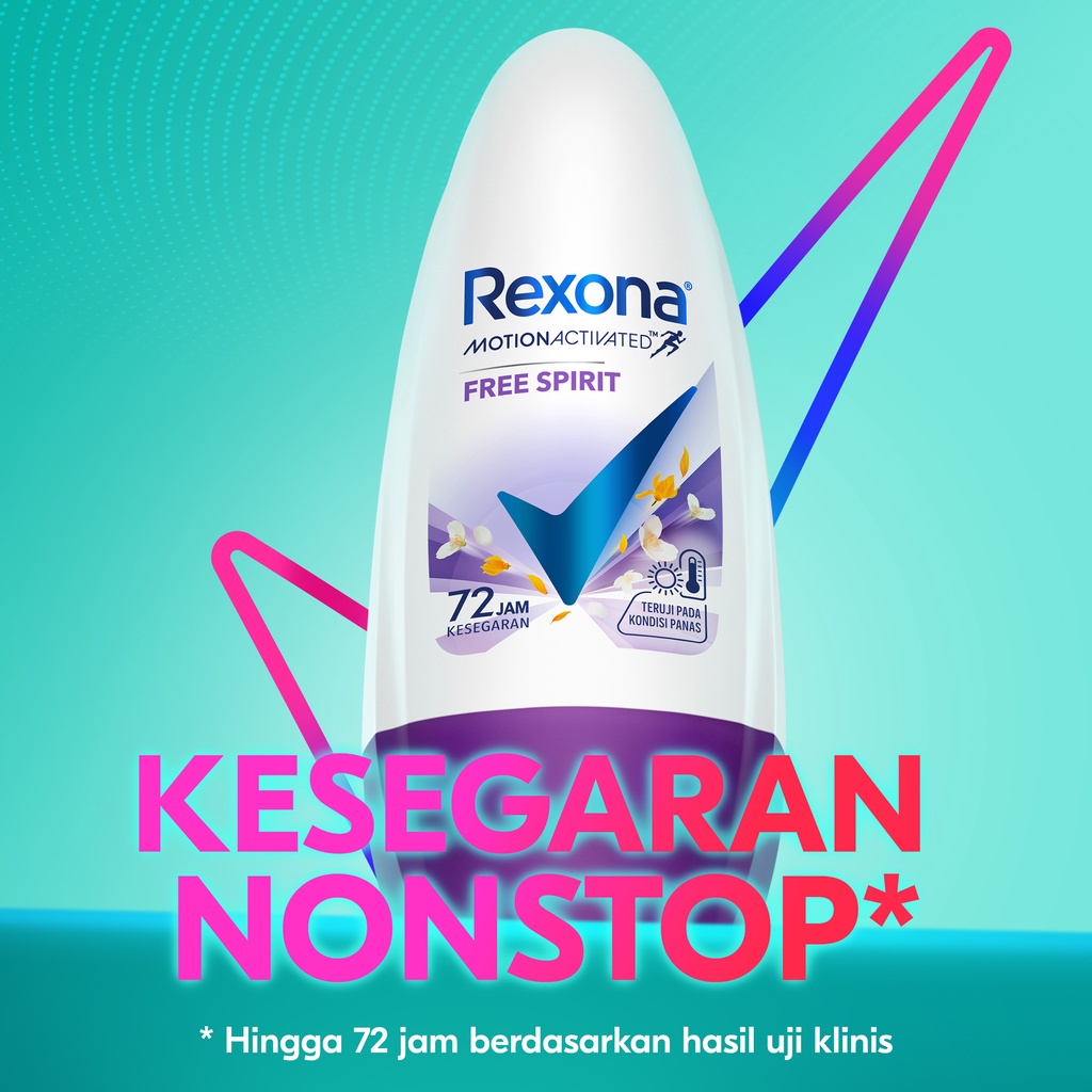 REXONA WOMEN DEODORANT ROLL ON [ 45 ML ] DEODORAN ANTIPERSPIRANT MOTION ACTIVATED FREE SPIRIT PENGHILANG BAU BADAN AROMA MAWAR WANITA 72 JAM KESEGARAN