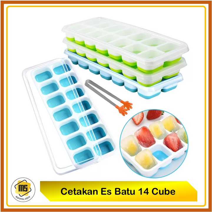 Cetakan Es Batu Silikon 14 Cube Dengan Tutup