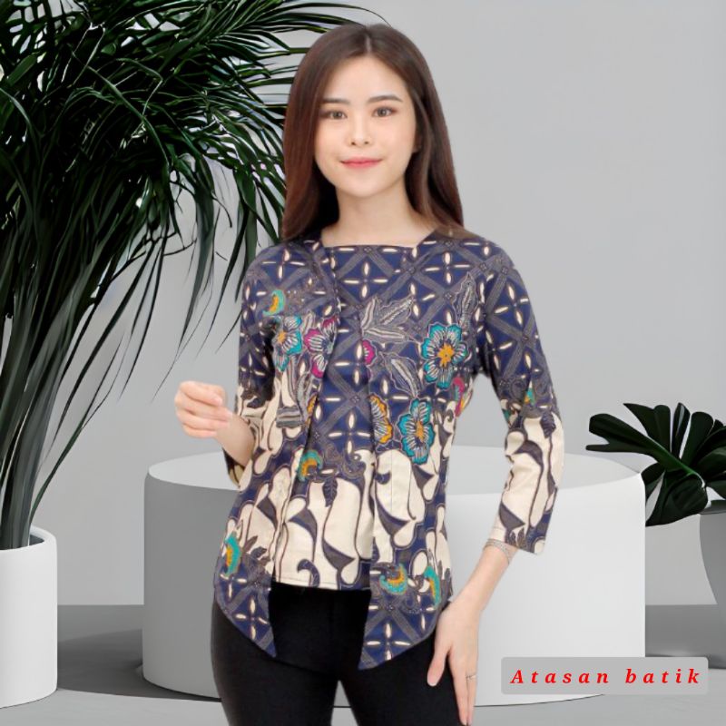 ATASAN BATIK WANITA A044-601 /BLOUSE BATIK LENGAN 7/8 ( BAHAN STRETCH )