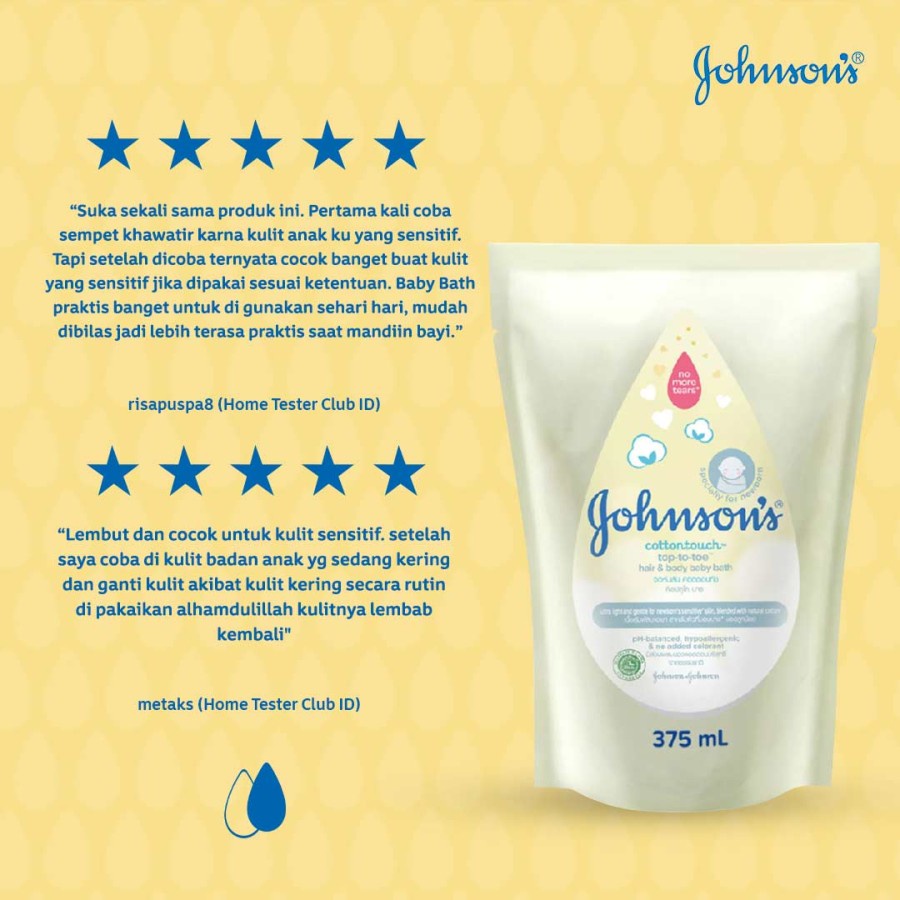 JOHNSON'S Cottontouch Top-to-toe Hair &amp; Body Bath Refill Pouch 375 ml