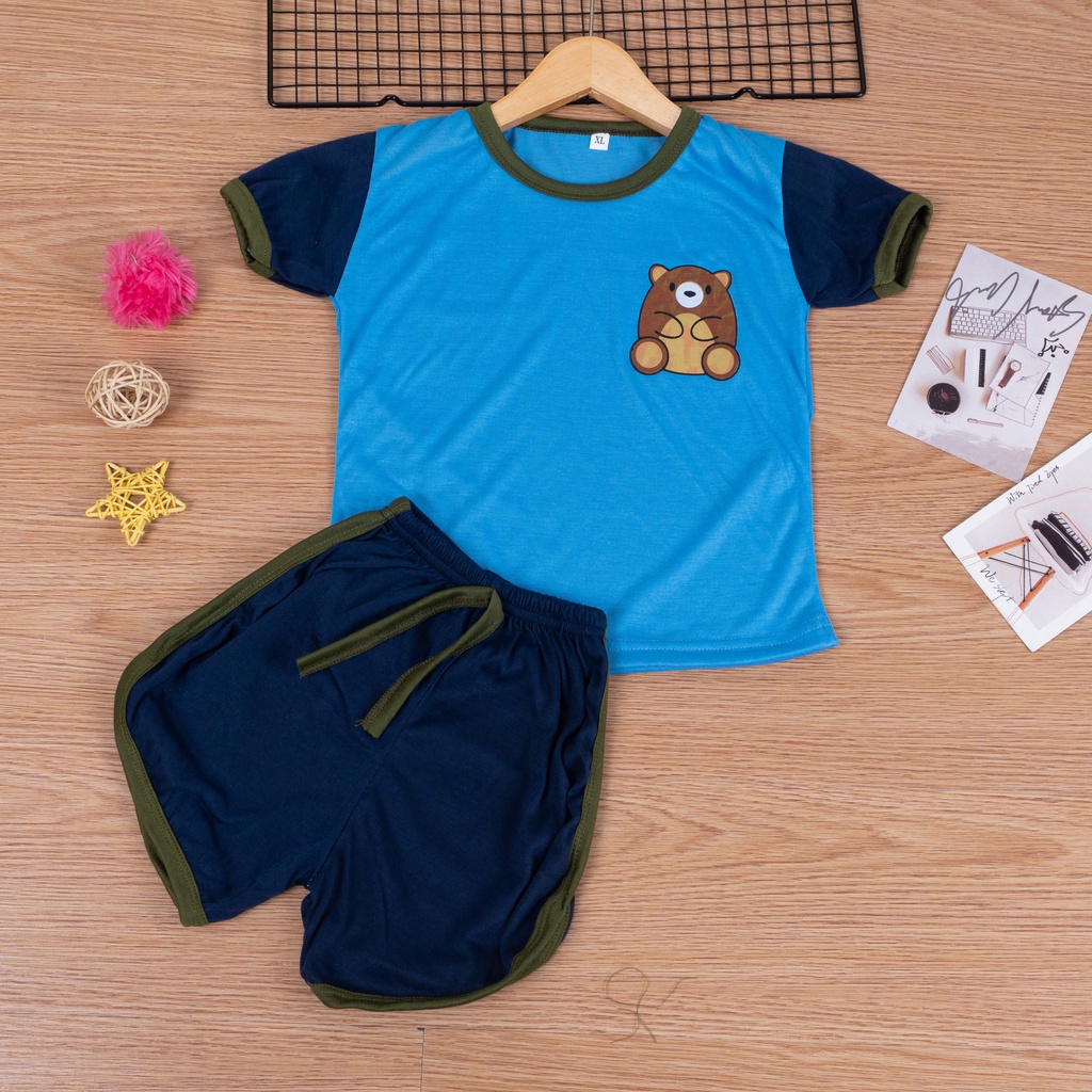 IL - Setelan Anak Kaos Anak Retro Set Tricolour | Setelan Anak Katun / Playset / Basic Tee Hotpants