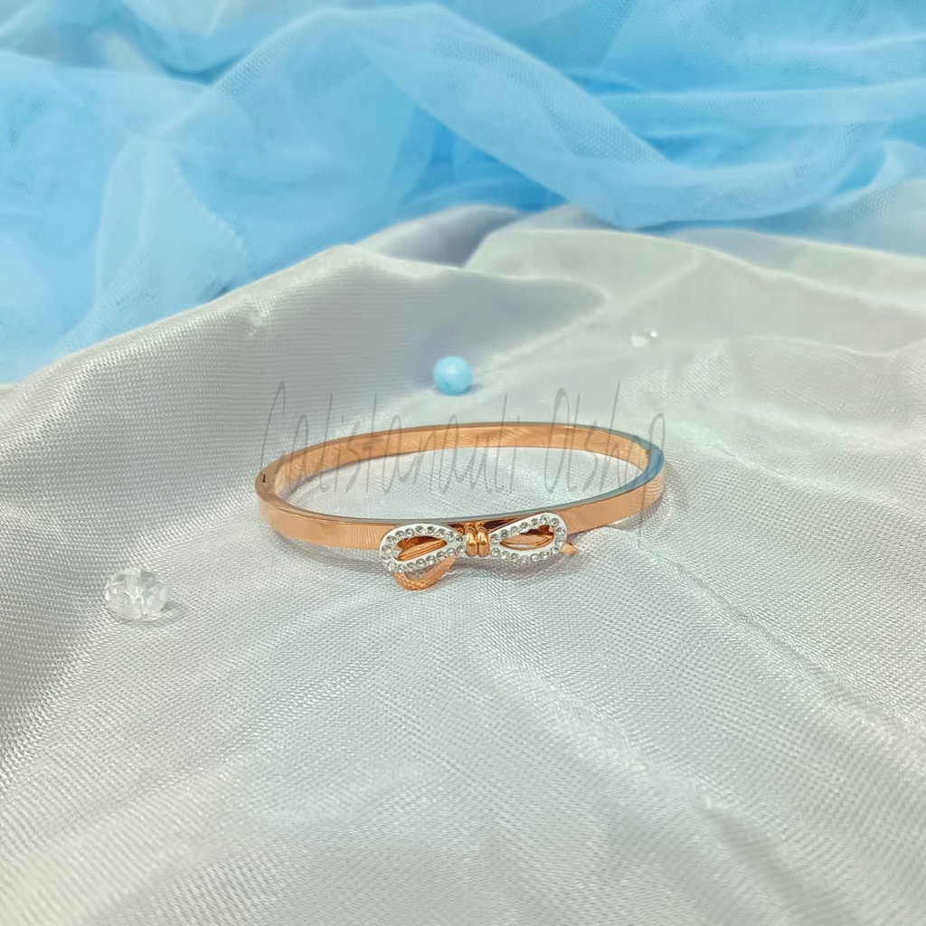 GELANG TITANIUM PITA PUTIH PERHIASAN EMAS KOREA ANTI KARAT DAN ANTI LUNTUR