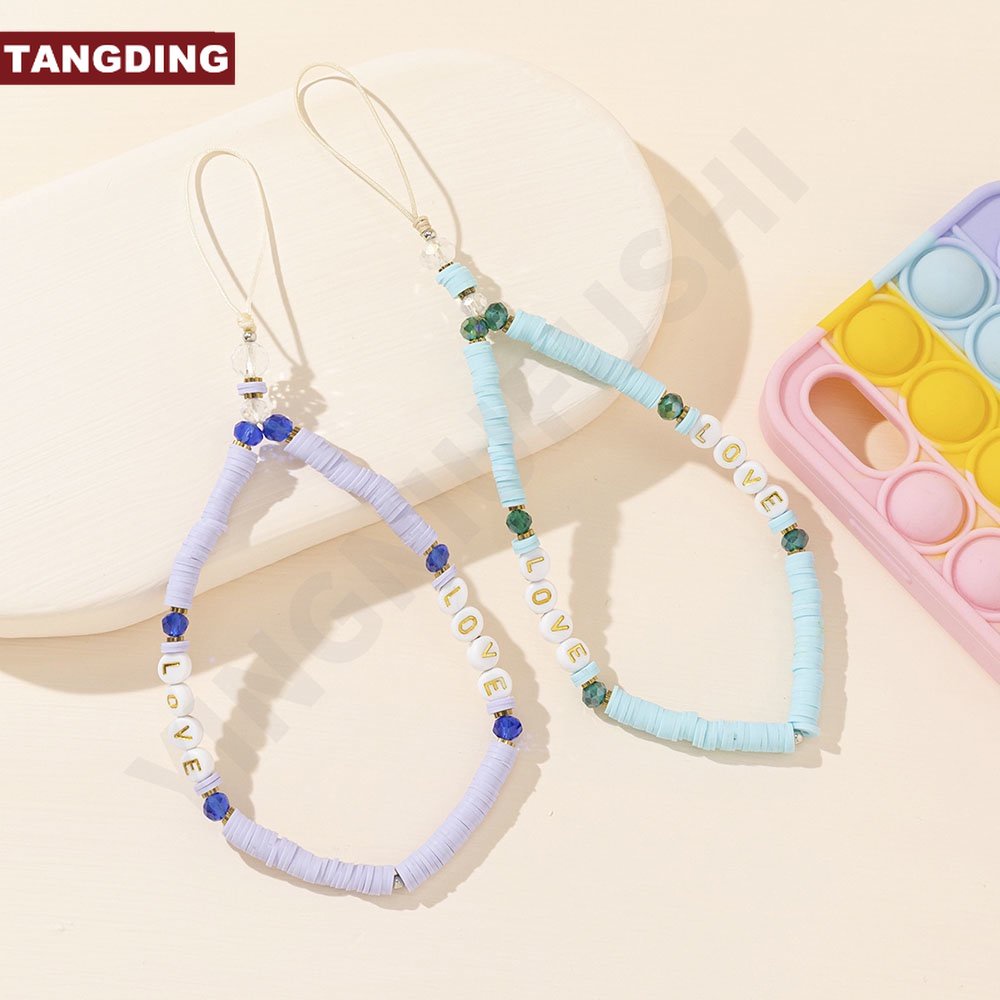 【COD Tangding】【COD Tangding】Tali Lanyard Handphone Bahan Akrilik Warna Ungu / Biru Untuk Wanita