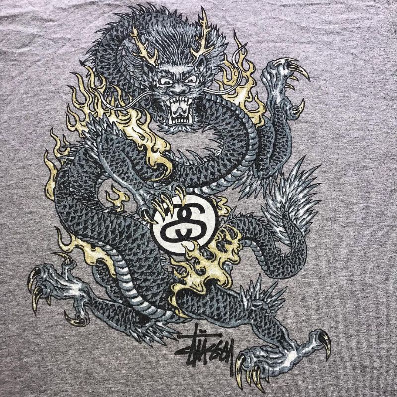 vintage stussy Dragon kaos pria