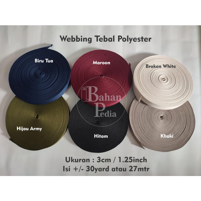 Kerajinan [Roll 27M] Tali Webbing Bisban Katun Poly Tebal Strap 3Cm 1.25Inch