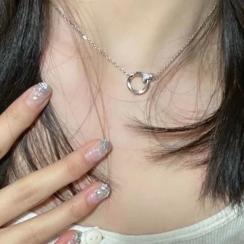 We Flower Kalung Choker Silver Hias Liontin Cincin Ganda Bahan Zirkon Untuk Pasangan