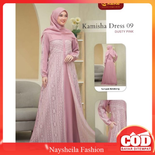 Gamis Keke Terbaru Kamisha Dress 09 Kekinian Baju Brukat Lace Wanita Dewasa Busui Friendly Original 