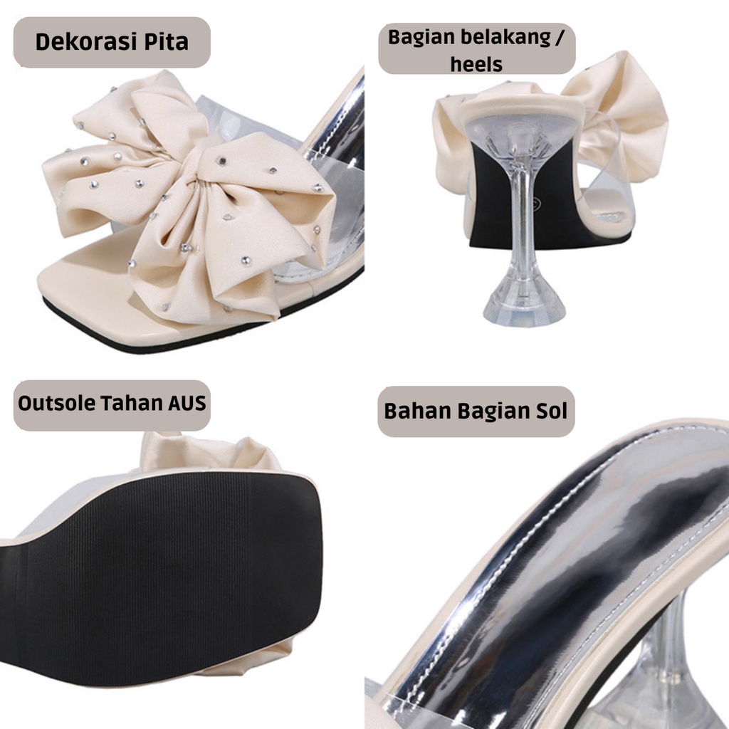 Sendal Heels Perempuan Pita Import High Heels 7cm Unik Sandal Hak Tinggi Cewek 9cm Terbaru SH-032