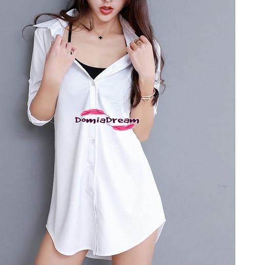 Piyama Kemeja Putih Berkerah Model Dress Putih Kemeja
