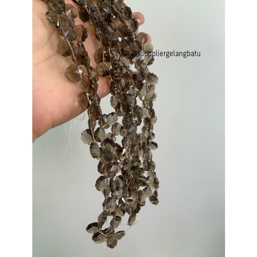 batu bunga 12mm smoky QUARTZ kuarsa grey LUBANG SAMPING