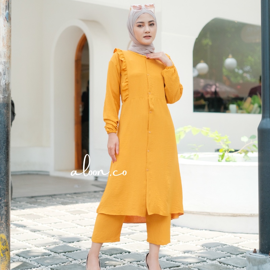 Farrania Setelan Tunik Crinkle Airflow Busui Friendly – One Set Wanita Murah – Baju Setelan