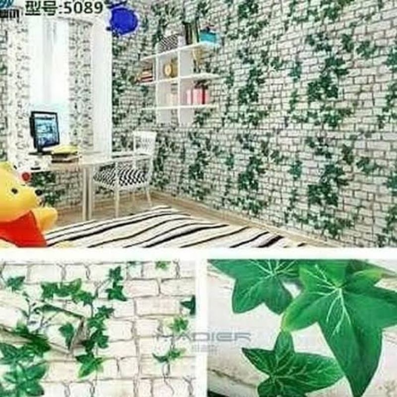 Wallpaper Stiker Dinding Ukuran 8 Meter GH005/CY1044 Motif Bata Daun Rambat Termurah
