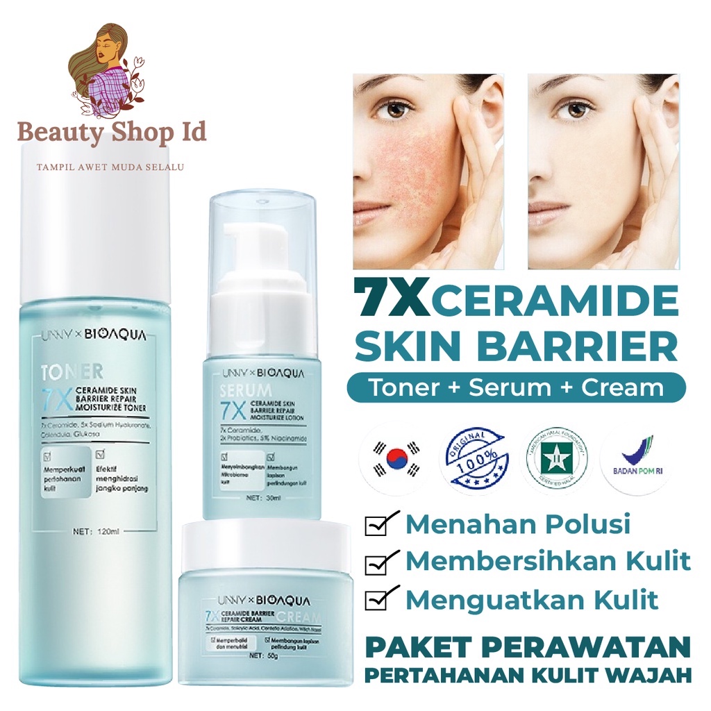 Beauty Jaya - BIOAQUA 7X Ceramide Skin Barrier Repair Moisturizer Cream 50g / Toner 120ml / Serum 30ml