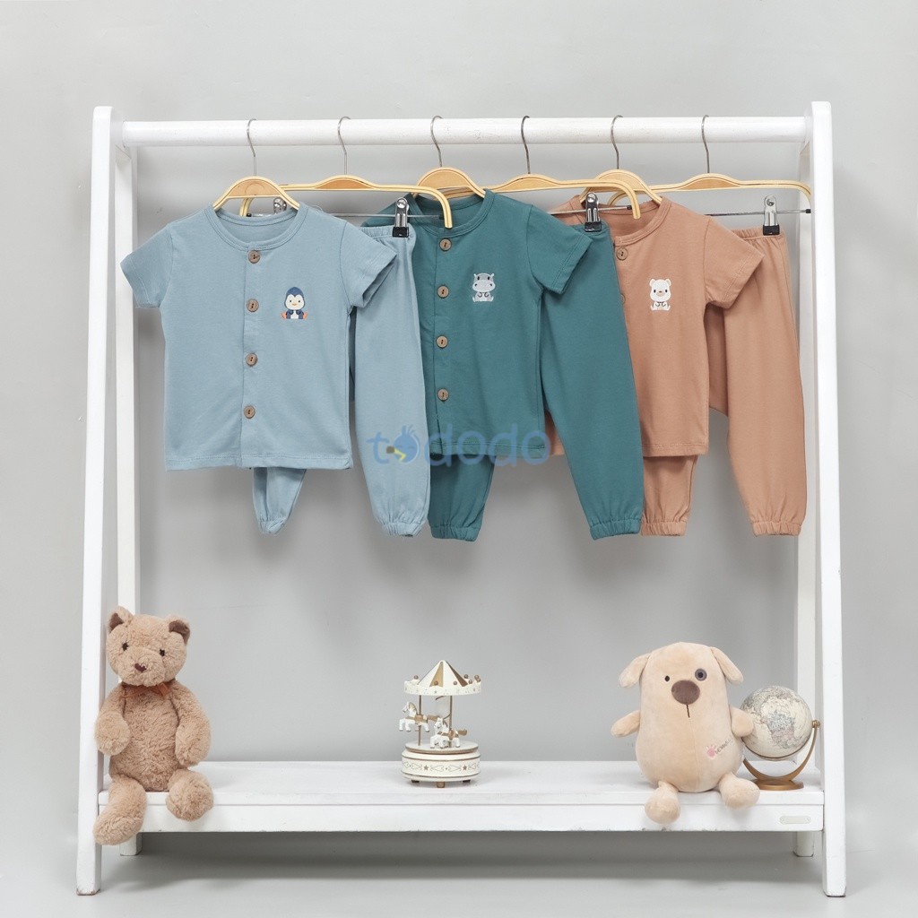 Baju Bayi Setelan Piyama Anak Lengan Pendek Celana Panjang Mooi Button Pajamas Set 0 6 12 Bulan 1-2 Tahun