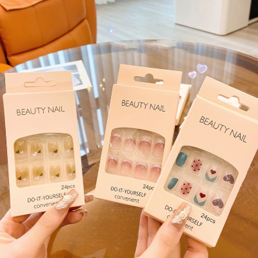INFY - Tempelan 24Pcs/Set Kuku Palsu Imitasi berikut lem nail Nail Art Nail Care kuku palsu 3d R474