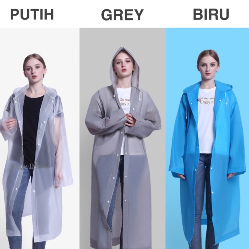 Jas Hujan Raincoat Dewasa Model Terusan Bahan EVA /Mantel Hujan Terusan Lengan Panjang Semi Transparan Polos Lengan Karet Bahan EVA